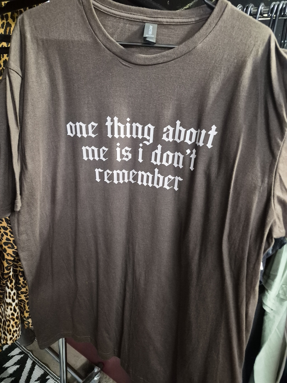 Gildan Brown Short Sleeve Tee with White Gothic Slogan